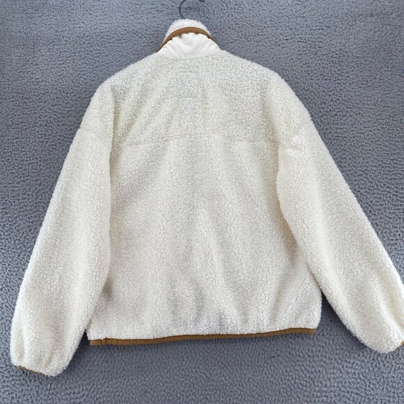 Free Assembly Coat Womens Small Ivory Beige Trim Fleece Zip Pockets Mock Neck - Picture 3 of 11